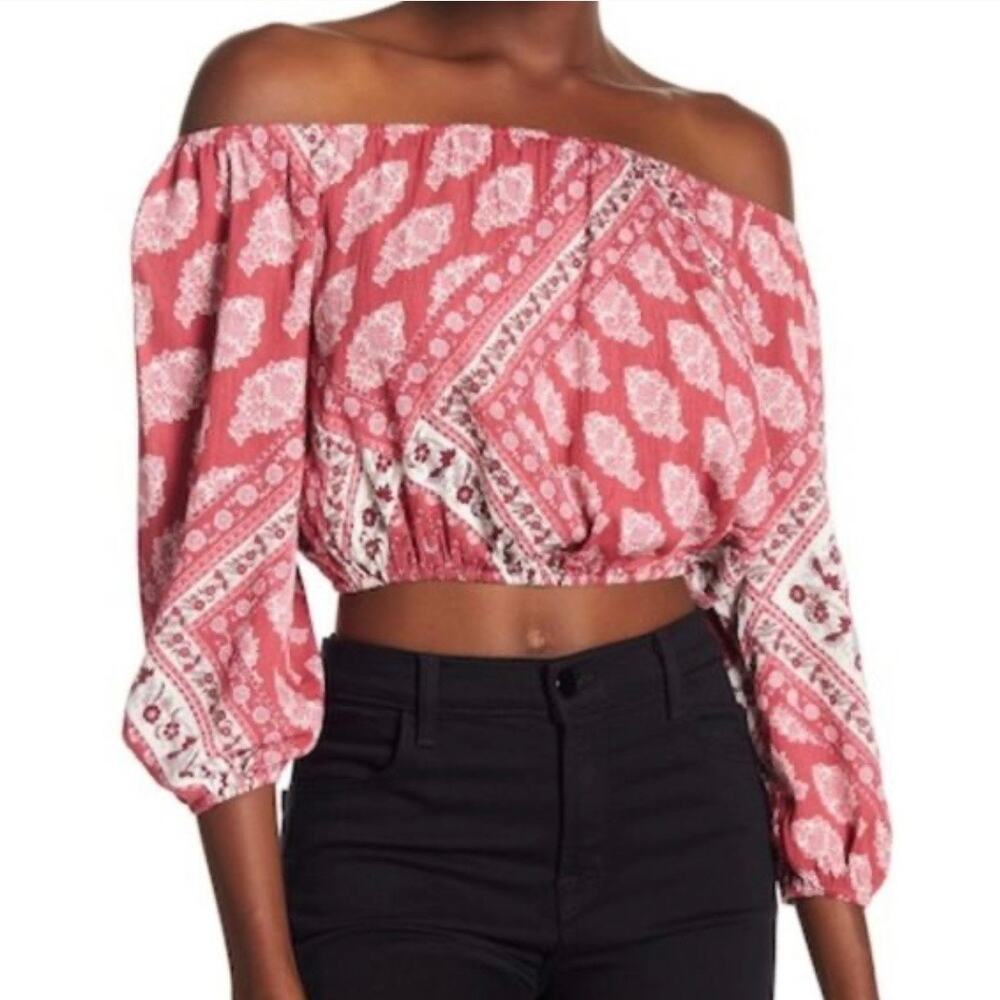 Show Me Your MuMu Lima Off the Shoulder Top 3/4 sleeve Made in USA Boho Floral M